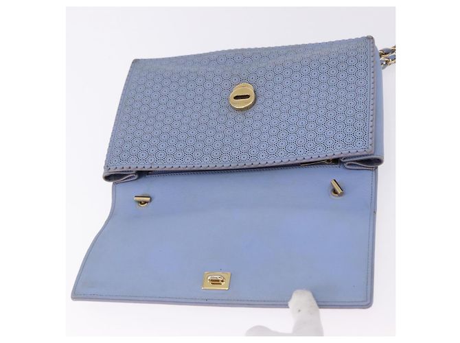 Borsa a Spalla Salvatore Ferragamo Vala Chain in Pelle Blu e Oro Autentica BA14158 D'oro - vista 15