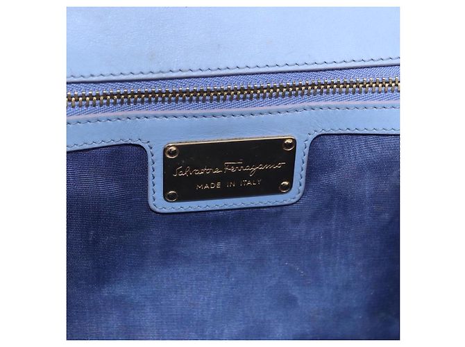 Borsa a Spalla Salvatore Ferragamo Vala Chain in Pelle Blu e Oro Autentica BA14158 D'oro - vista 16