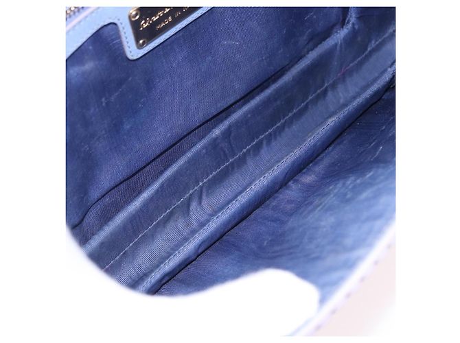 Borsa a Spalla Salvatore Ferragamo Vala Chain in Pelle Blu e Oro Autentica BA14158 D'oro - vista 17