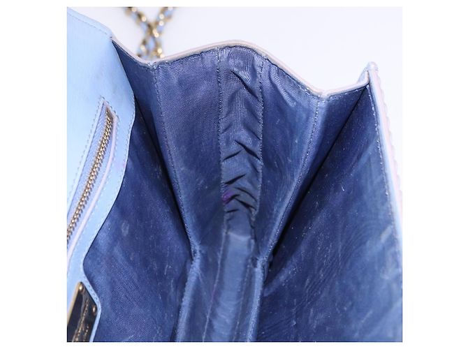 Borsa a Spalla Salvatore Ferragamo Vala Chain in Pelle Blu e Oro Autentica BA14158 D'oro - vista 18