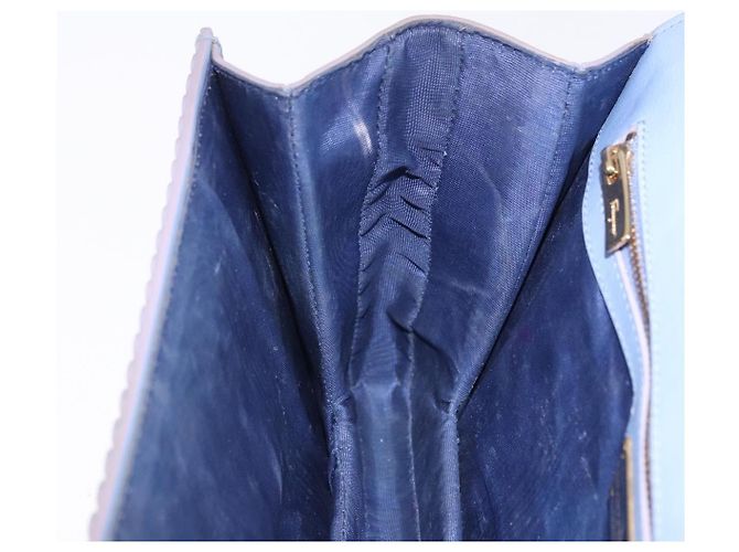 Borsa a Spalla Salvatore Ferragamo Vala Chain in Pelle Blu e Oro Autentica BA14158 D'oro - vista 19