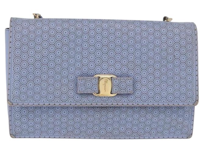 Borsa a Spalla Salvatore Ferragamo Vala Chain in Pelle Blu e Oro Autentica BA14158 D'oro - vista 2