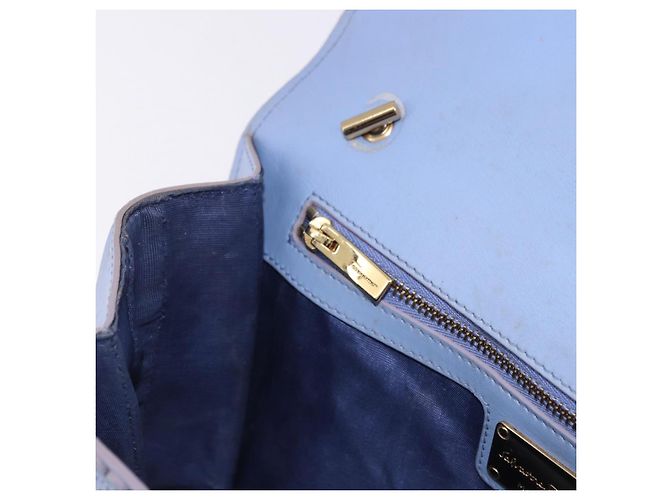Borsa a Spalla Salvatore Ferragamo Vala Chain in Pelle Blu e Oro Autentica BA14158 D'oro - vista 20
