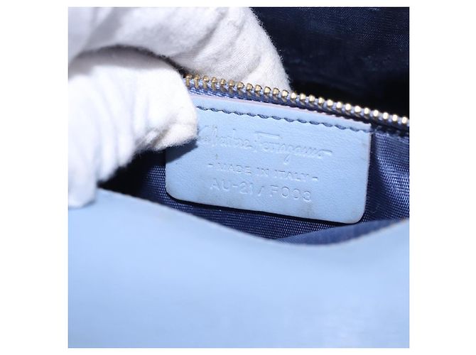Borsa a Spalla Salvatore Ferragamo Vala Chain in Pelle Blu e Oro Autentica BA14158 D'oro - vista 22