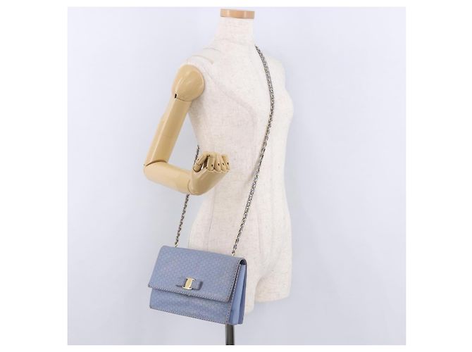 Borsa a Spalla Salvatore Ferragamo Vala Chain in Pelle Blu e Oro Autentica BA14158 D'oro - vista 23
