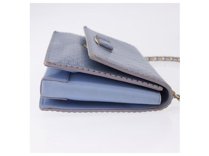 Borsa a Spalla Salvatore Ferragamo Vala Chain in Pelle Blu e Oro Autentica BA14158 D'oro - vista 4