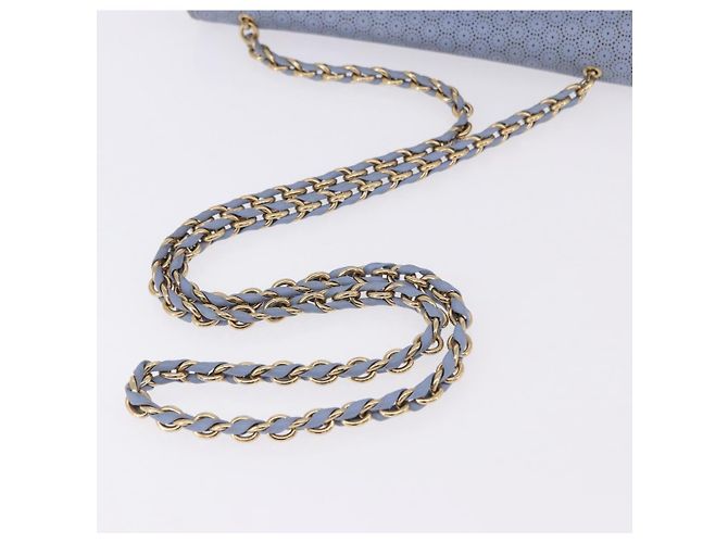 Borsa a Spalla Salvatore Ferragamo Vala Chain in Pelle Blu e Oro Autentica BA14158 D'oro - vista 7