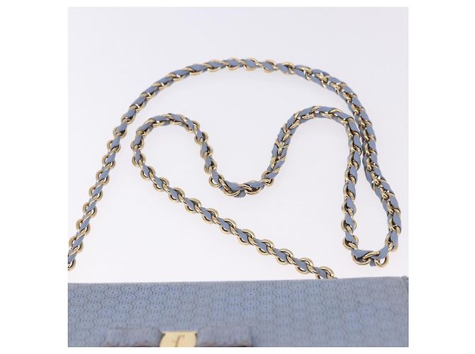 Borsa a Spalla Salvatore Ferragamo Vala Chain in Pelle Blu e Oro Autentica BA14158 D'oro - vista 8