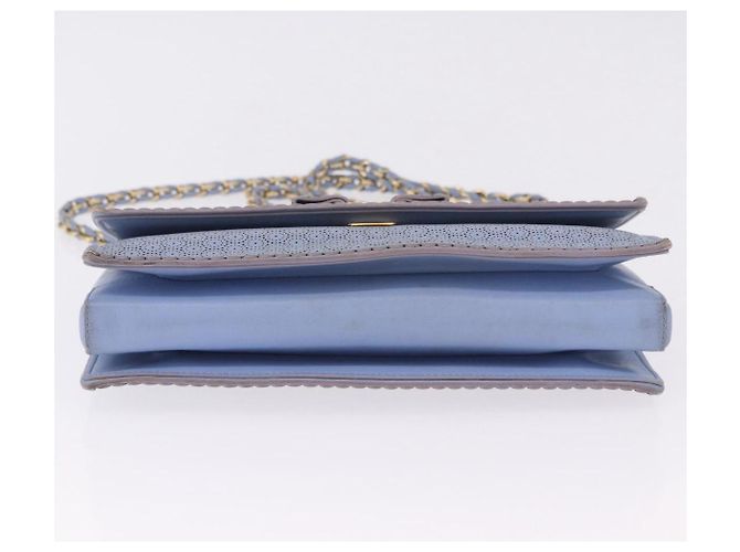 Borsa a Spalla Salvatore Ferragamo Vala Chain in Pelle Blu e Oro Autentica BA14158 D'oro - vista 9