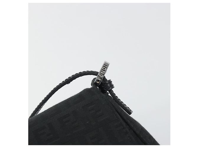 FENDI Zucchino Canvas Mamma Baguette Borsa a Spalla Nera Argento Auth ki6734M Nero - vista 14
