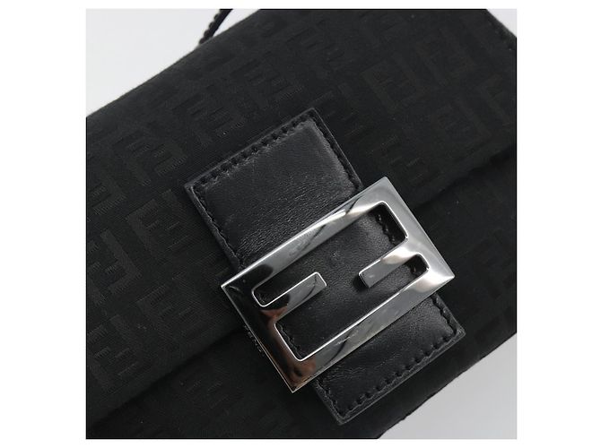 FENDI Zucchino Canvas Mamma Baguette Borsa a Spalla Nera Argento Auth ki6734M Nero - vista 15