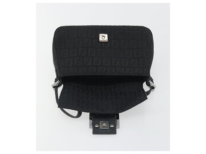 FENDI Zucchino Canvas Mamma Baguette Borsa a Spalla Nera Argento Auth ki6734M Nero - vista 16
