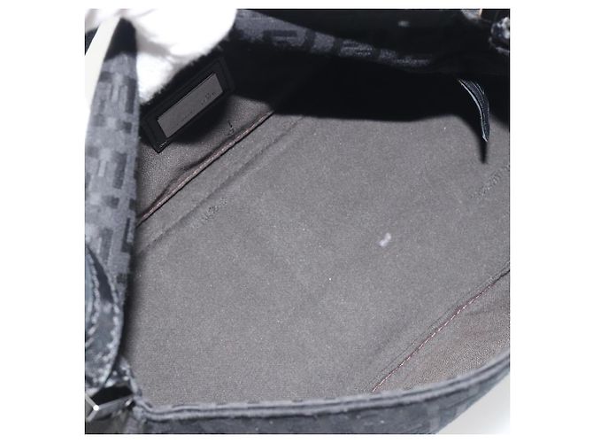 FENDI Zucchino Canvas Mamma Baguette Borsa a Spalla Nera Argento Auth ki6734M Nero - vista 19