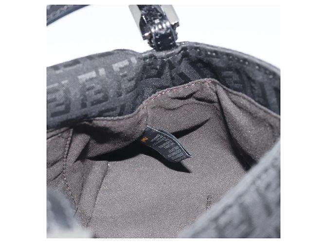 FENDI Zucchino Canvas Mamma Baguette Borsa a Spalla Nera Argento Auth ki6734M Nero - vista 20
