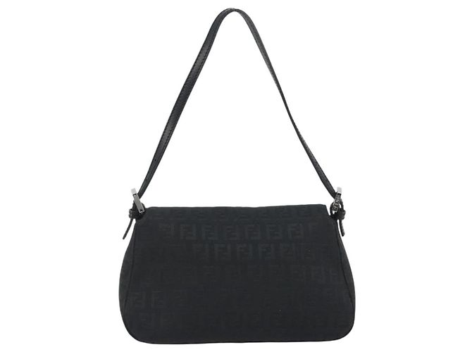 FENDI Zucchino Canvas Mamma Baguette Borsa a Spalla Nera Argento Auth ki6734M Nero - vista 3