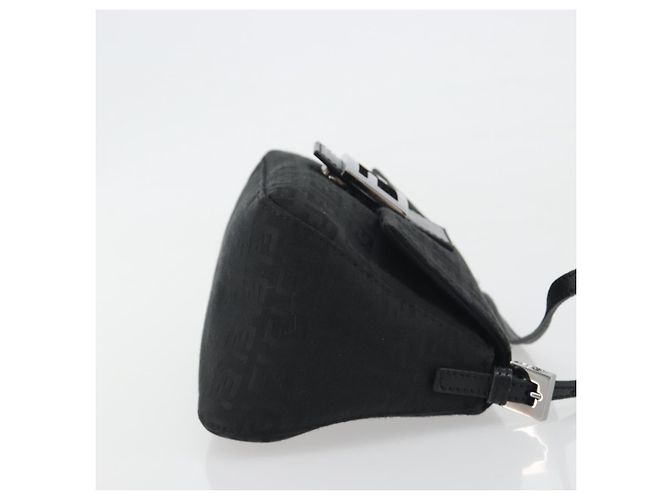 FENDI Zucchino Canvas Mamma Baguette Borsa a Spalla Nera Argento Auth ki6734M Nero - vista 4