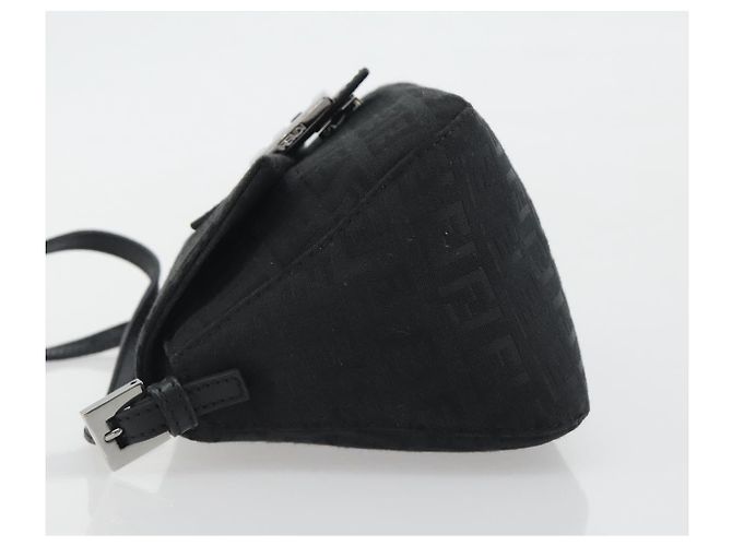 FENDI Zucchino Canvas Mamma Baguette Borsa a Spalla Nera Argento Auth ki6734M Nero - vista 5