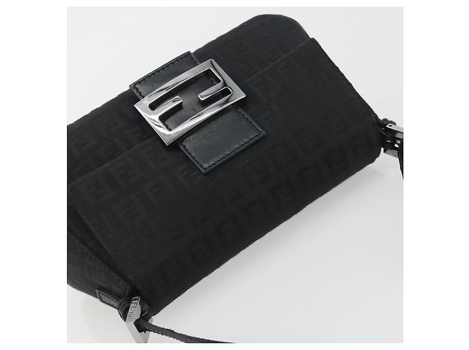 FENDI Zucchino Canvas Mamma Baguette Borsa a Spalla Nera Argento Auth ki6734M Nero - vista 6