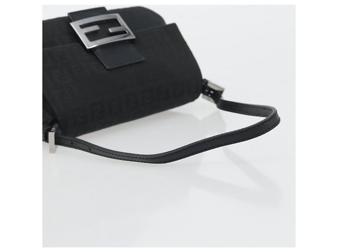 FENDI Zucchino Canvas Mamma Baguette Borsa a Spalla Nera Argento Auth ki6734M Nero - vista 7