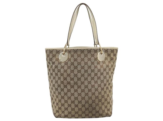 Borsa Tote GUCCI GG Canvas Beige Oro 120836 Auth BA14113 D'oro - vista 2