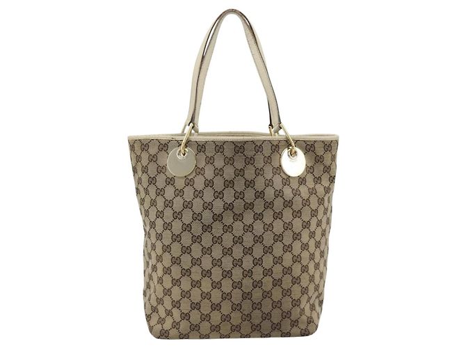 Borsa Tote GUCCI GG Canvas Beige Oro 120836 Auth BA14113 D'oro - vista 3