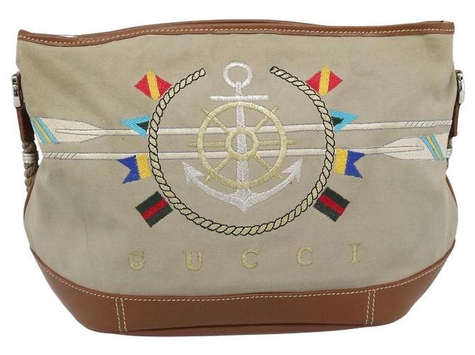 Borsa a Spalla GUCCI Tela Beige Argento 001 090 1130 Auth ep15290 - vista 2