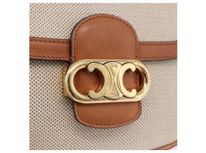 Céline Borsa a Spalla CELINE in Tela Beige con Catena Oro Auth ka5419V - vista 14