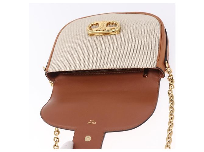 Céline Borsa a Spalla CELINE in Tela Beige con Catena Oro Auth ka5419V - vista 15