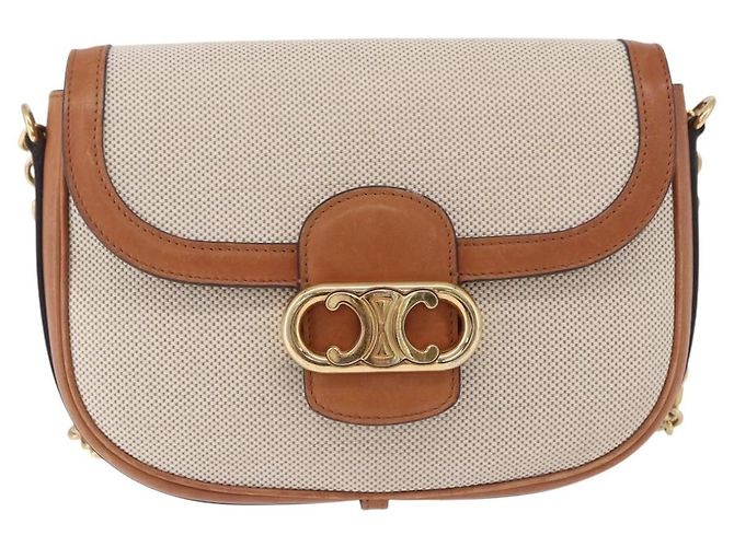 Céline Borsa a Spalla CELINE in Tela Beige con Catena Oro Auth ka5419V - vista 2