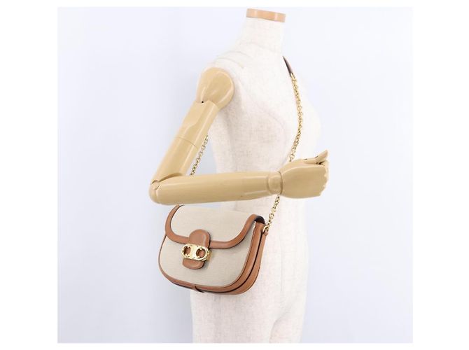 Céline Borsa a Spalla CELINE in Tela Beige con Catena Oro Auth ka5419V - vista 24