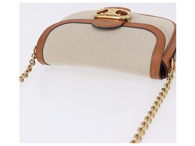 Céline Borsa a Spalla CELINE in Tela Beige con Catena Oro Auth ka5419V - vista 6