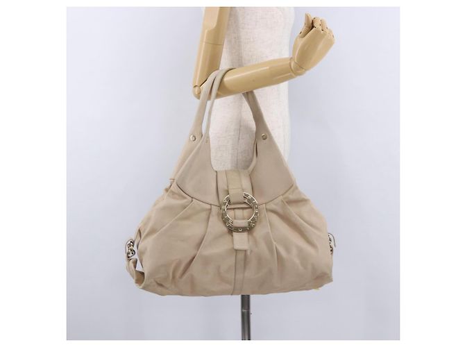 Bulgari Borsa Tote BVLGARI Chandra in pelle beige oro Auth BA14122 D'oro - vista 23