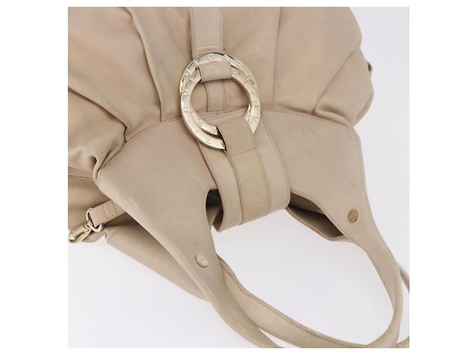Bulgari Borsa Tote BVLGARI Chandra in pelle beige oro Auth BA14122 D'oro - vista 6