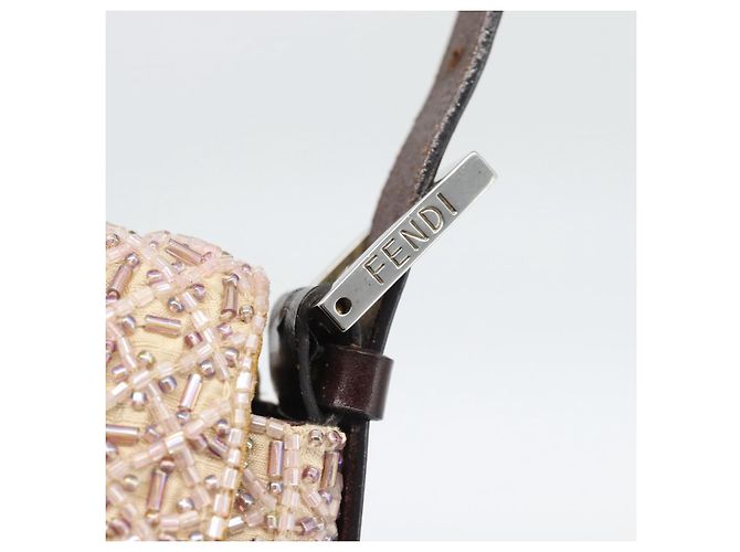Borsa a tracolla FENDI Mamma Baguette in tela con perline beige argento Auth 189253SM - vista 16