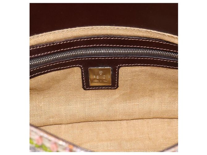 Borsa a tracolla FENDI Mamma Baguette in tela con perline beige argento Auth 189253SM - vista 18