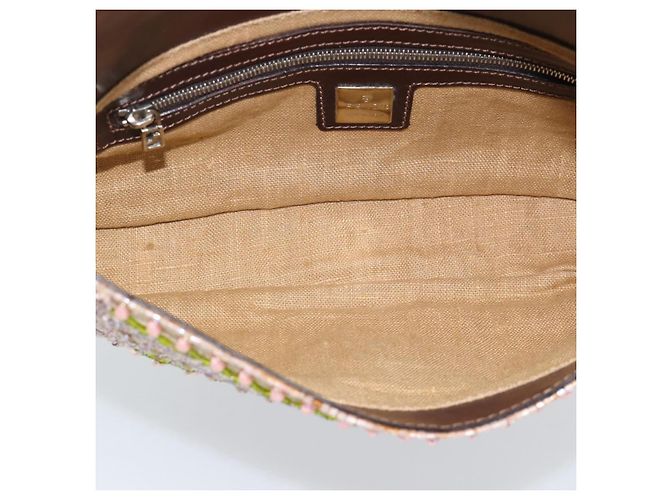 Borsa a tracolla FENDI Mamma Baguette in tela con perline beige argento Auth 189253SM - vista 19