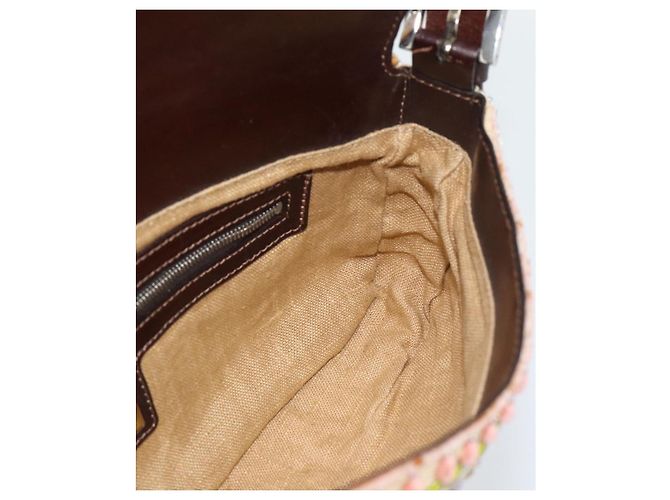 Borsa a tracolla FENDI Mamma Baguette in tela con perline beige argento Auth 189253SM - vista 20