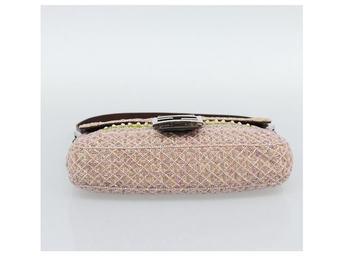 Borsa a tracolla FENDI Mamma Baguette in tela con perline beige argento Auth 189253SM - vista 9