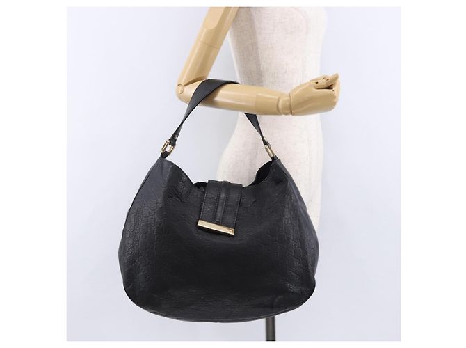 Borsa a tracolla GUCCI GG Canvas Guccissima in pelle nera e oro 233604 Auth 193115V Nero D'oro - vista 22