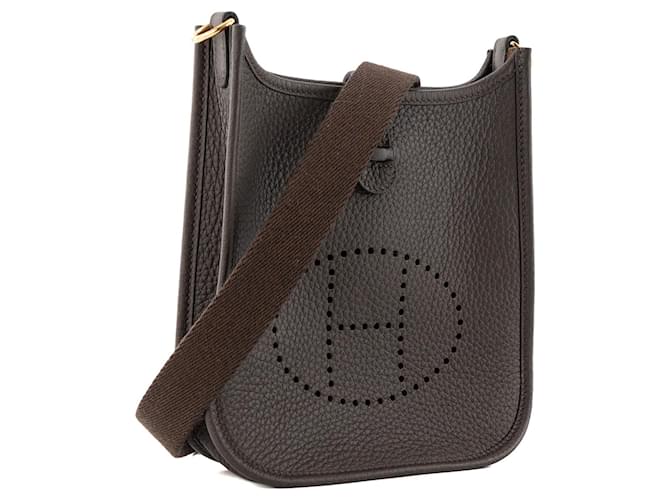 HERMÈS - Borsa a tracolla Evelyne 16 mini Hermès in pelle Clemence marrone ebano - vista 2