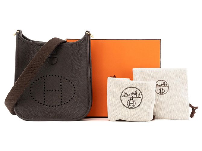 HERMÈS - Borsa a tracolla Evelyne 16 mini Hermès in pelle Clemence marrone ebano - vista 8
