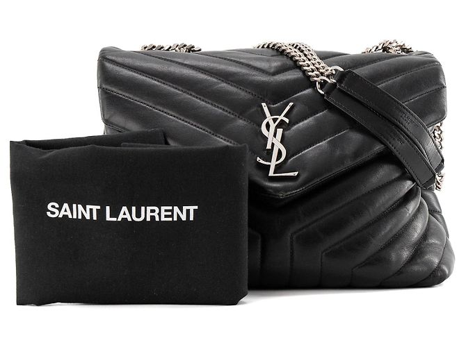 SAINT LAURENT - Borsa a tracolla Loulou Medium in pelle liscia nera Nero - vista 15
