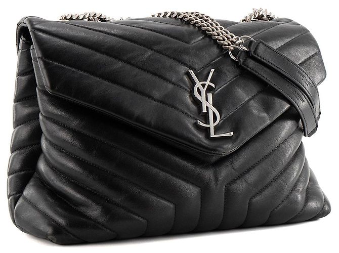 SAINT LAURENT - Borsa a tracolla Loulou Medium in pelle liscia nera Nero - vista 2