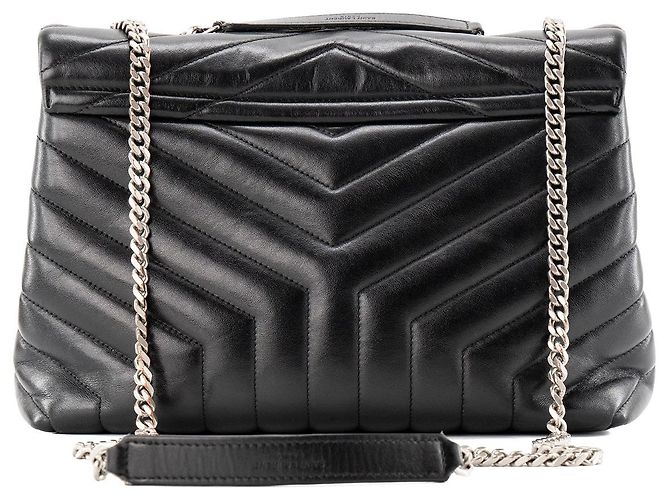 SAINT LAURENT - Borsa a tracolla Loulou Medium in pelle liscia nera Nero - vista 3