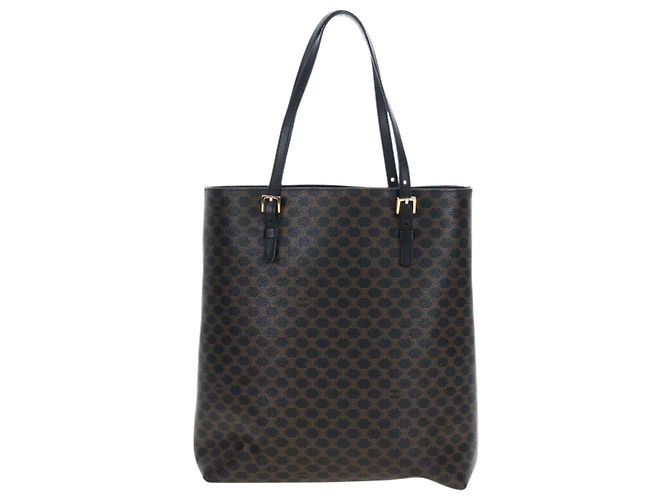 Céline Borsa Tote CELINE Macadam Canvas PVC Pelle Nera Oro Auth 191814V Nero D'oro - vista 2