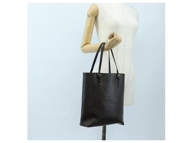 Céline Borsa Tote CELINE Macadam Canvas PVC Pelle Nera Oro Auth 191814V Nero D'oro - vista 22