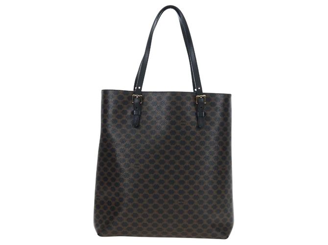Céline Borsa Tote CELINE Macadam Canvas PVC Pelle Nera Oro Auth 191814V Nero D'oro - vista 3