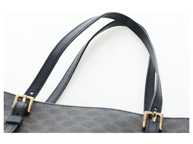 Céline Borsa Tote CELINE Macadam Canvas PVC Pelle Nera Oro Auth 191814V Nero D'oro - vista 8