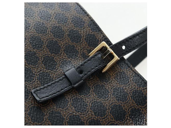Céline Borsa Tote CELINE Macadam Canvas PVC Pelle Nera Oro Auth 191814V Nero D'oro - vista 9