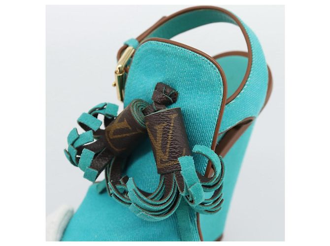 LOUIS VUITTON Sandali con Nappina Monogram EU35 Verde LV Auth ar14146 Monogramma - vista 17